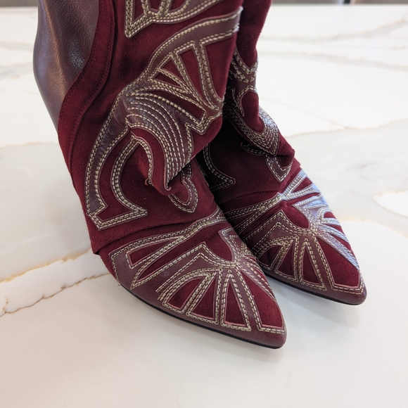 Isabel Marant Red Embroidered Heeled Boots - Picture 2 of 8
